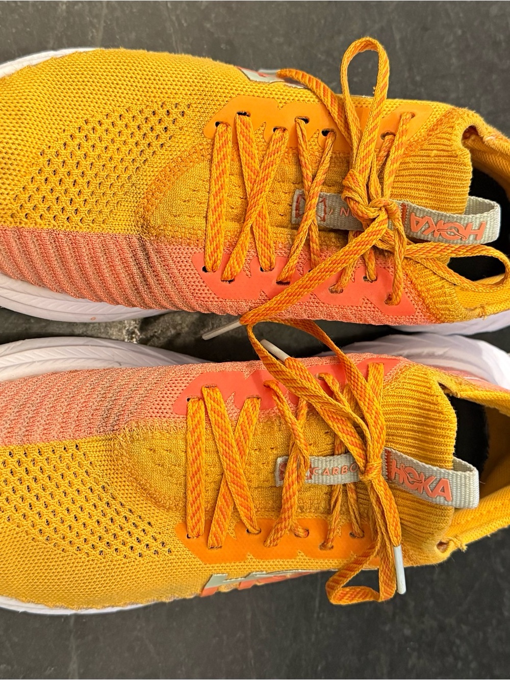 Hoka Carbon X 3 sneakers in the Radiant Yellow and Camellia colorway. - Picture 4 of 11
